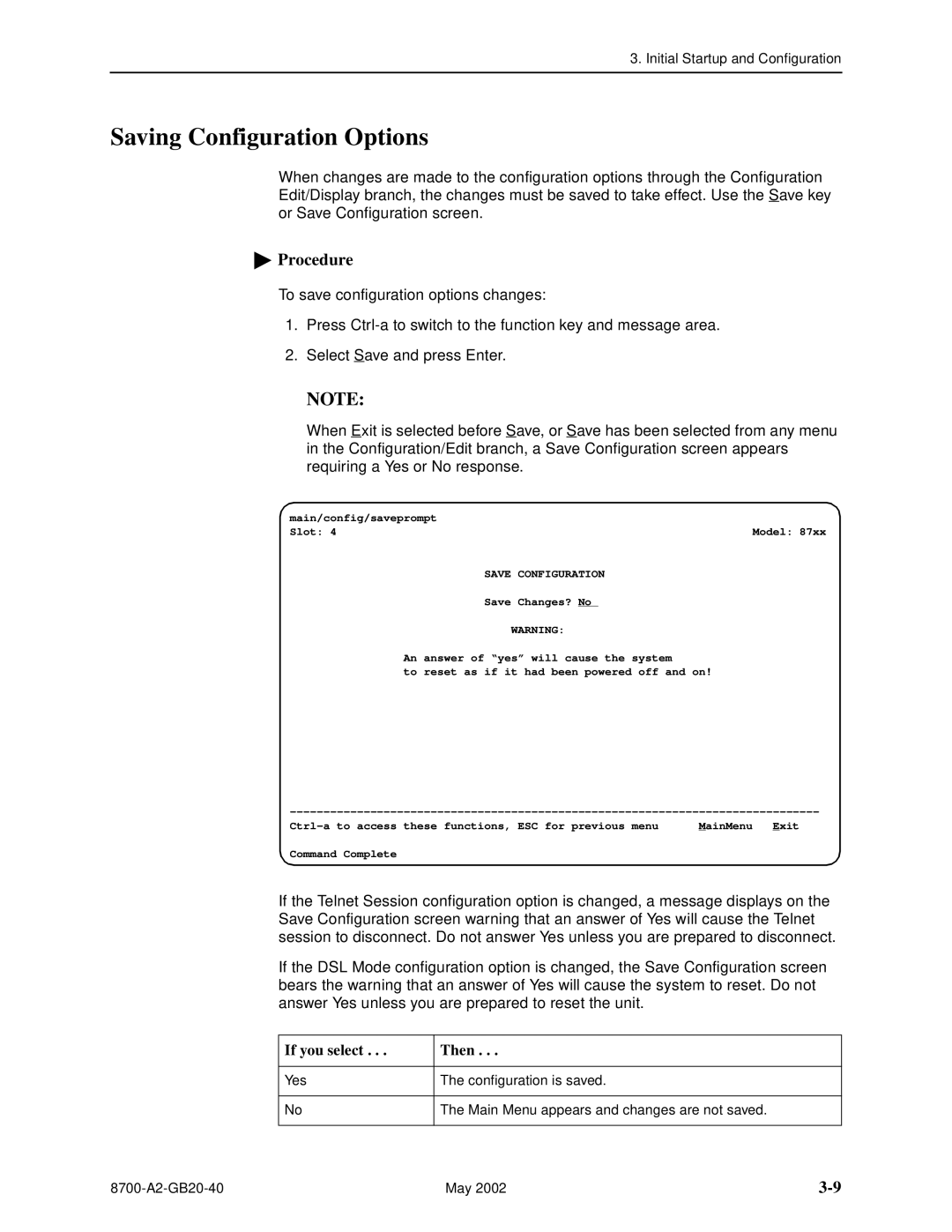 Paradyne U8777, 8779 manual Saving Configuration Options, Save Configuration 