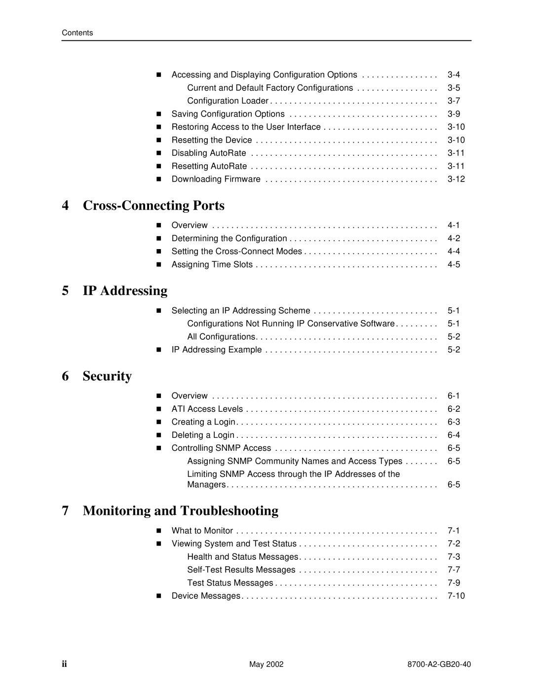 Paradyne 8779, U8777 manual Cross-Connecting Ports, IP Addressing, Security, Monitoring and Troubleshooting 