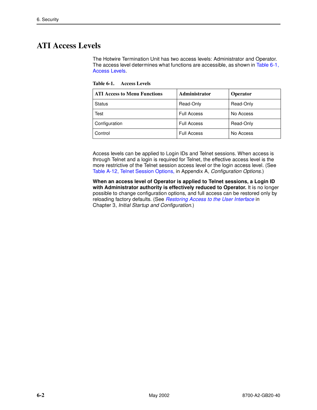 Paradyne 8779, U8777 manual ATI Access Levels 