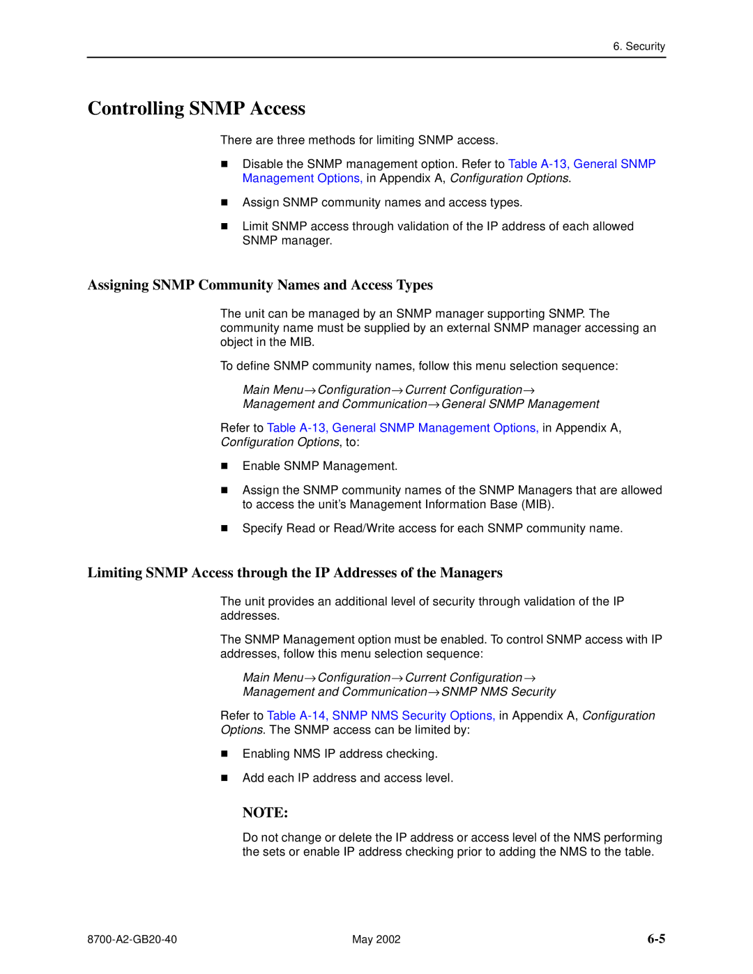 Paradyne U8777, 8779 Controlling Snmp Access, Assigning Snmp Community Names and Access Types, Configuration Options, to 