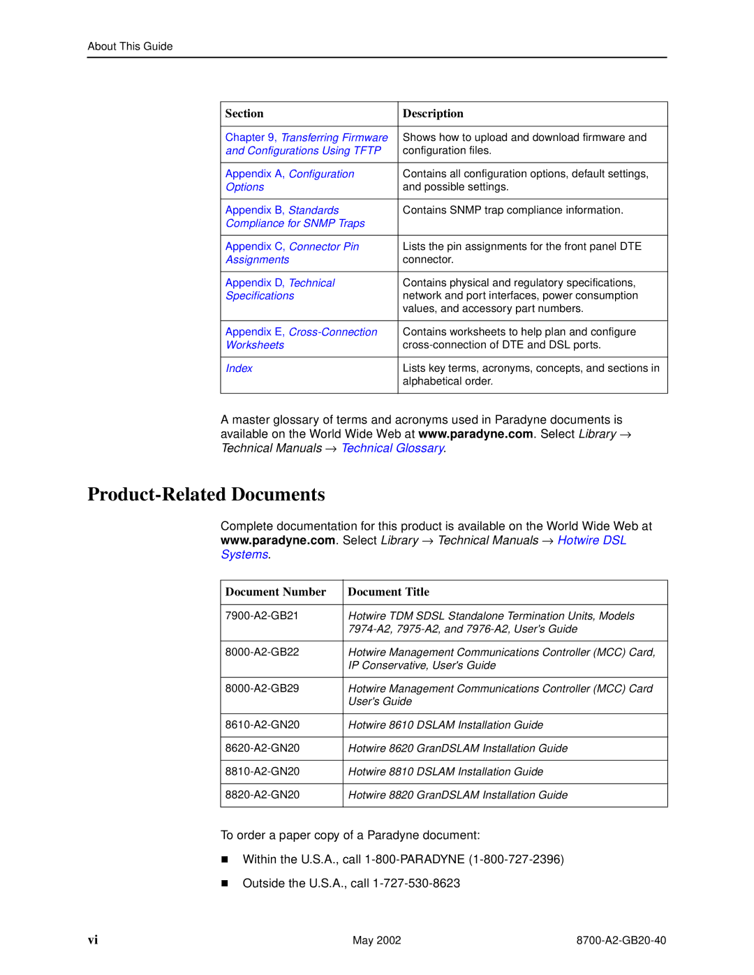 Paradyne 8779, U8777 manual Product-Related Documents, Document Number Document Title 