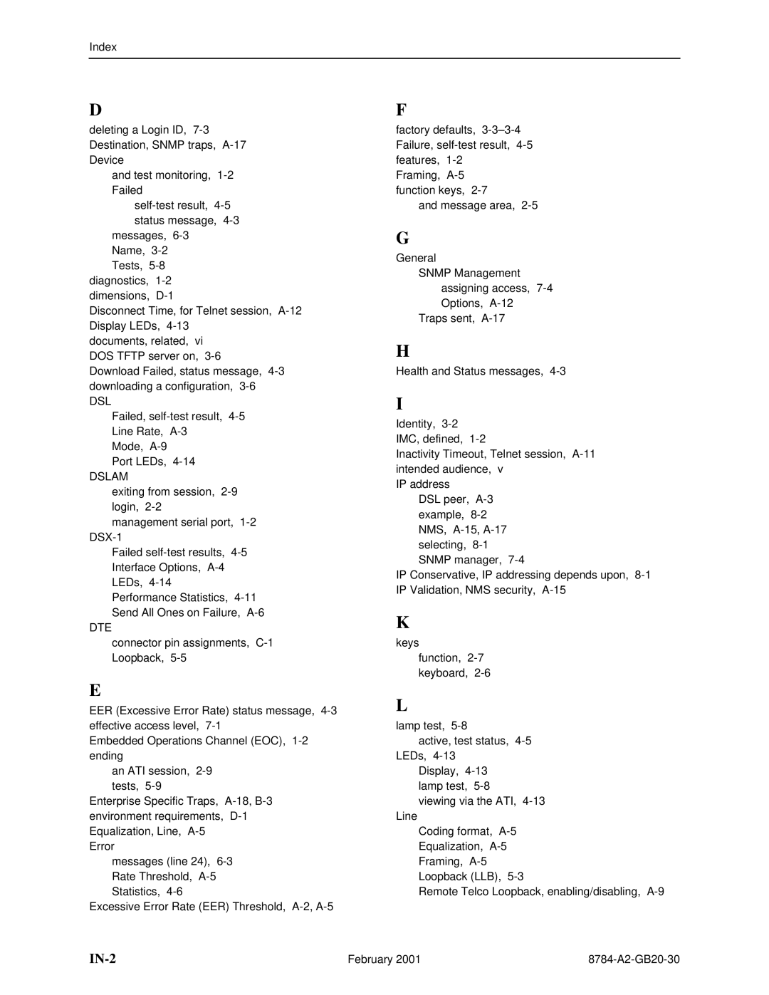 Paradyne 8784 manual IN-2 