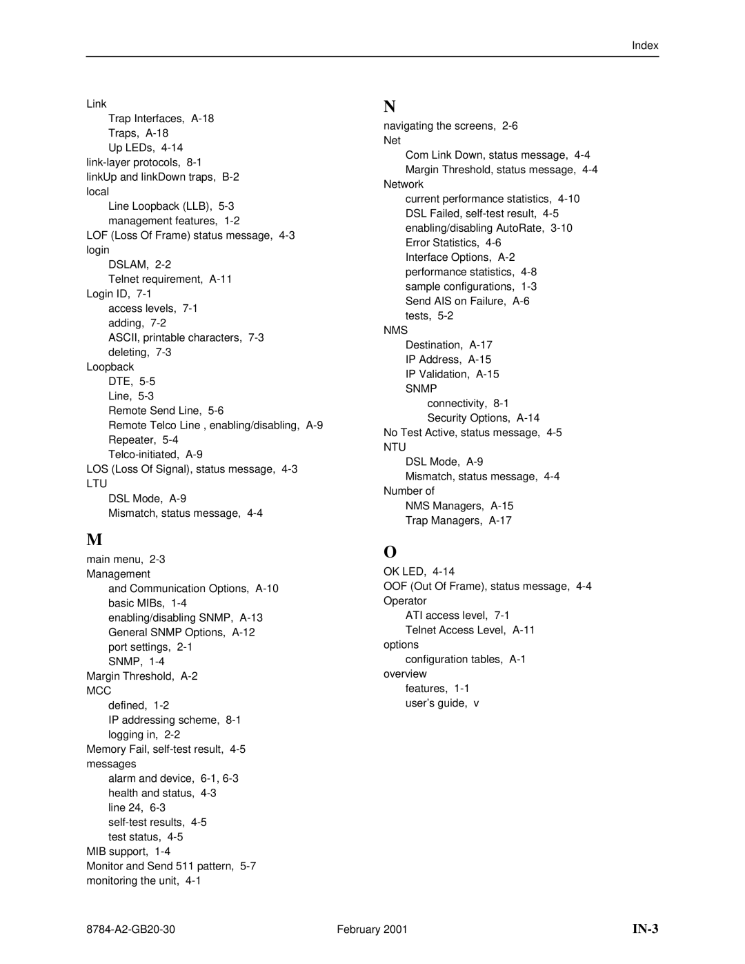 Paradyne 8784 manual IN-3 