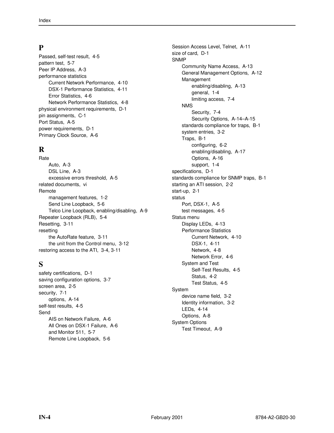 Paradyne 8784 manual IN-4 