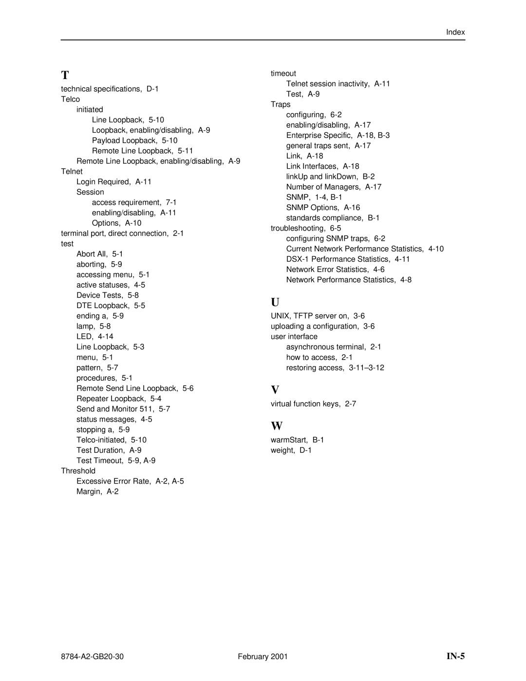 Paradyne 8784 manual IN-5 