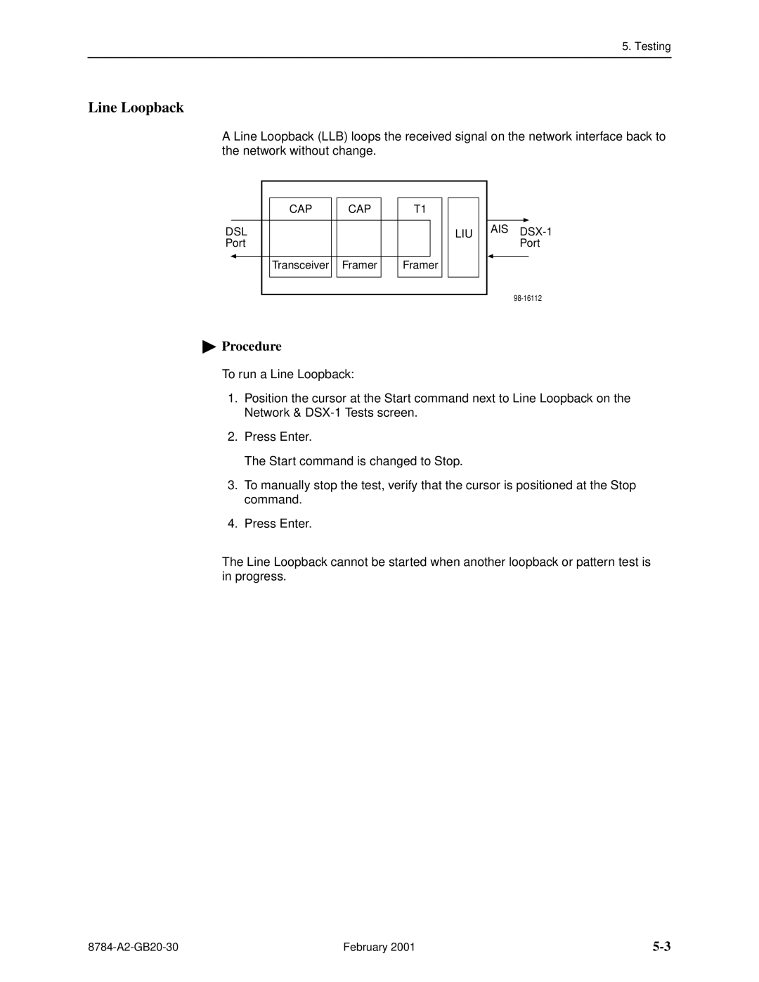 Paradyne 8784 manual Line Loopback 