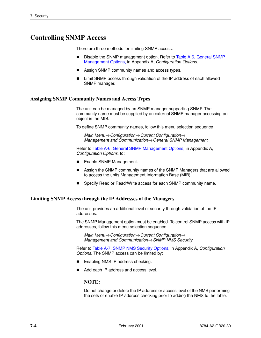 Paradyne 8784 manual Controlling Snmp Access, Assigning Snmp Community Names and Access Types, Configuration Options, to 