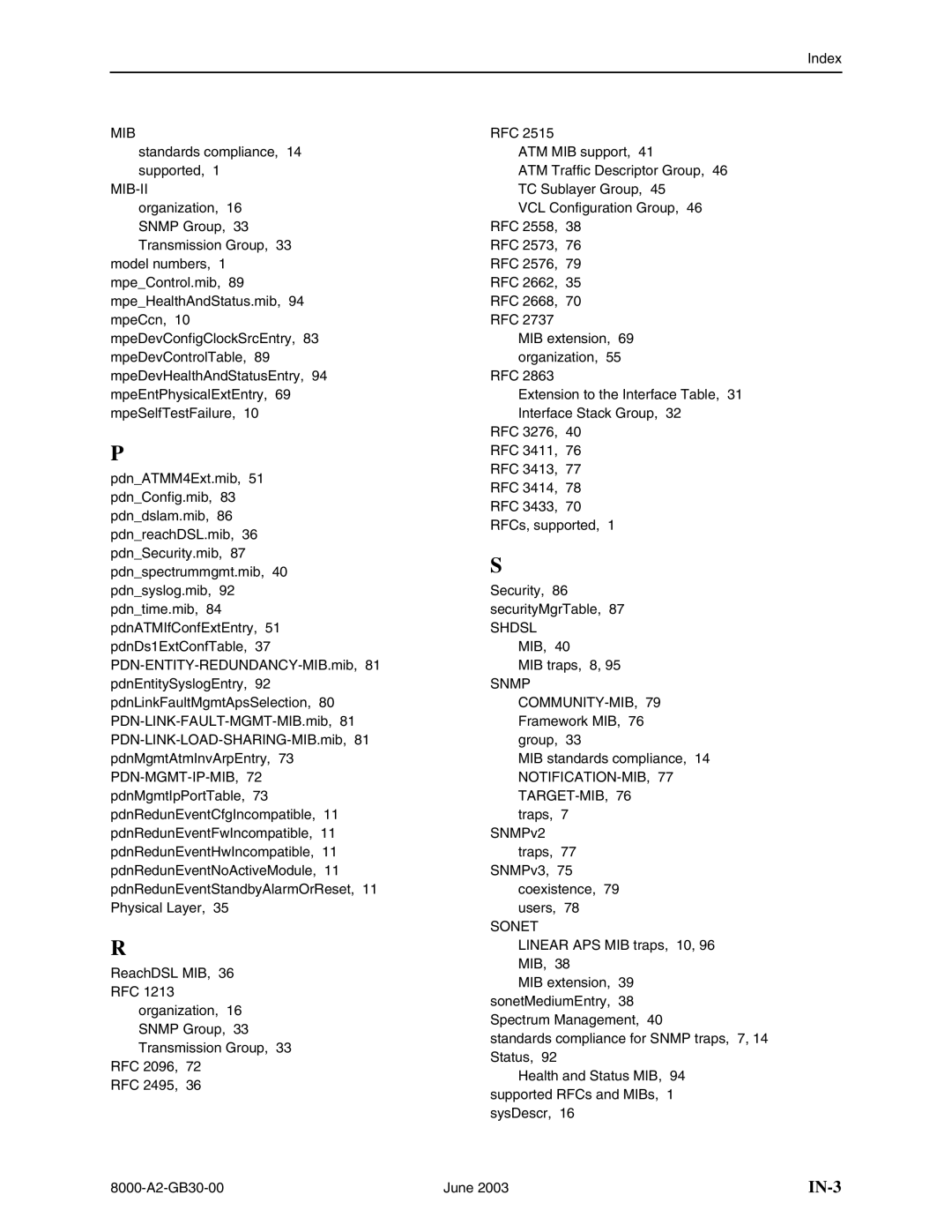 Paradyne 8620, 8820 manual IN-3 