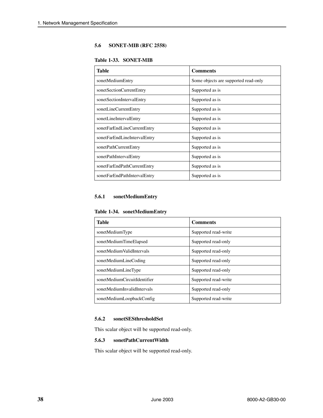 Paradyne 8820 SONET-MIB RFC 33. SONET-MIB Comments, SonetMediumEntry 34. sonetMediumEntry Comments, SonetSESthresholdSet 