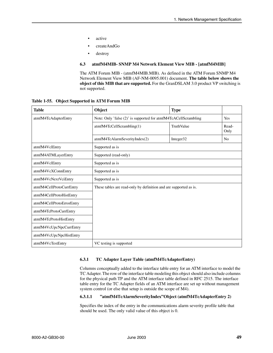 Paradyne 8620, 8820 manual AtmfM4MIB- Snmp M4 Network Element View MIB atmfM4MIB, Object Supported in ATM Forum MIB Type 