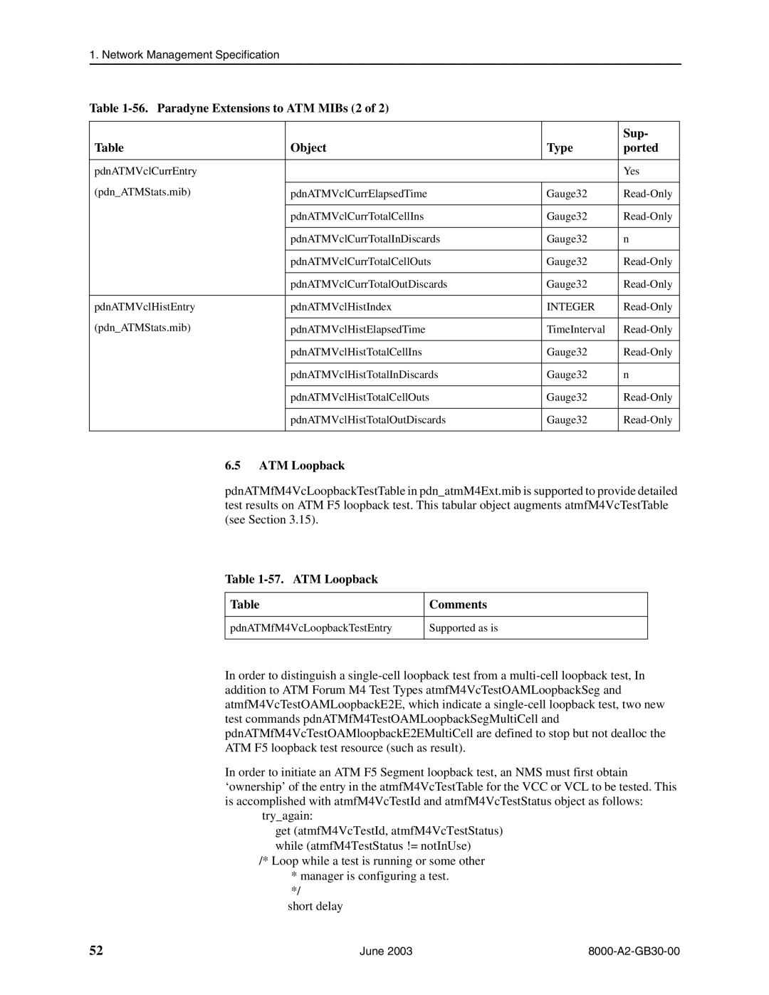 Paradyne 8820, 8620 manual ATM Loopback Comments 