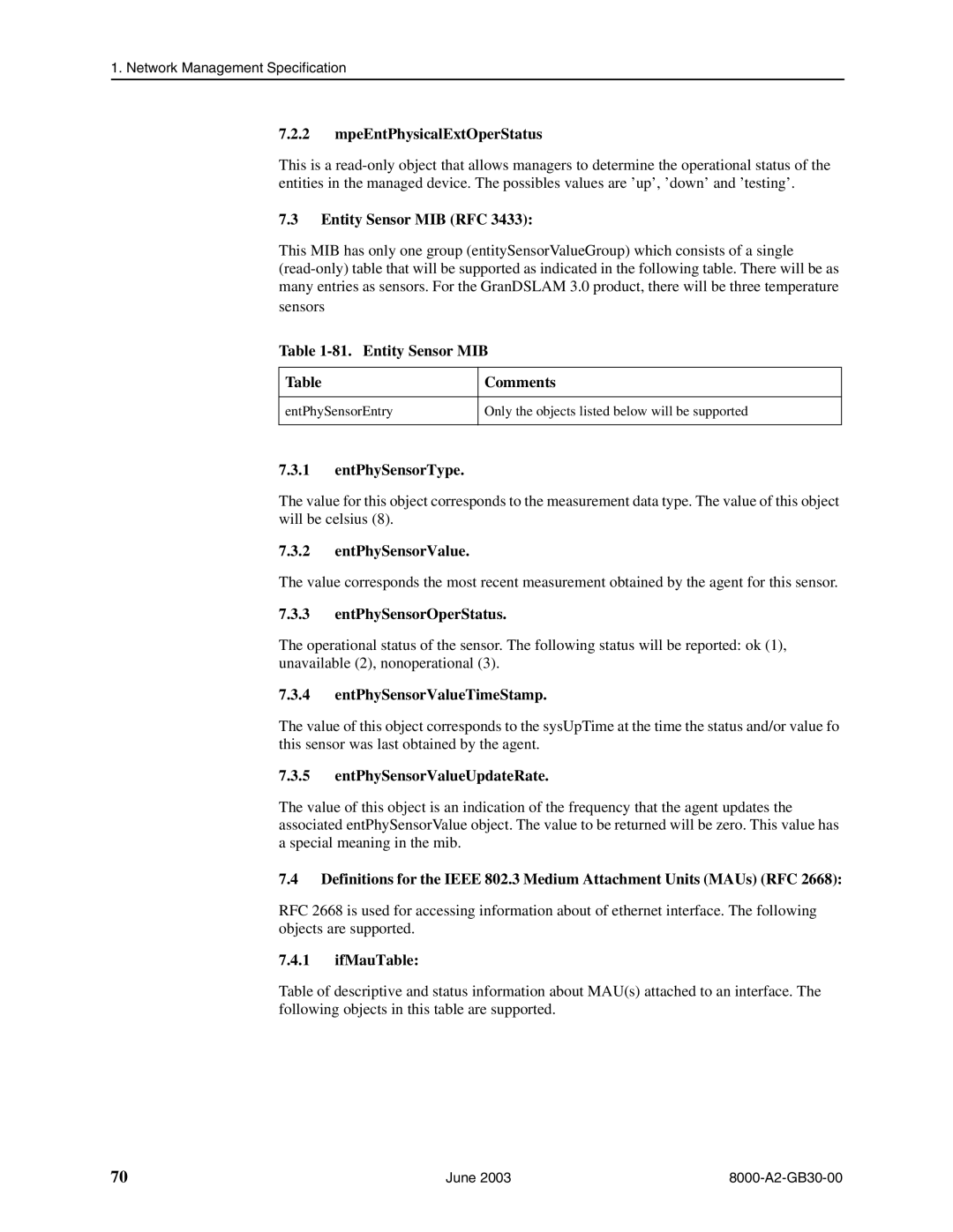 Paradyne 8820 MpeEntPhysicalExtOperStatus, Entity Sensor MIB RFC, Entity Sensor MIB Comments, EntPhySensorType, IfMauTable 