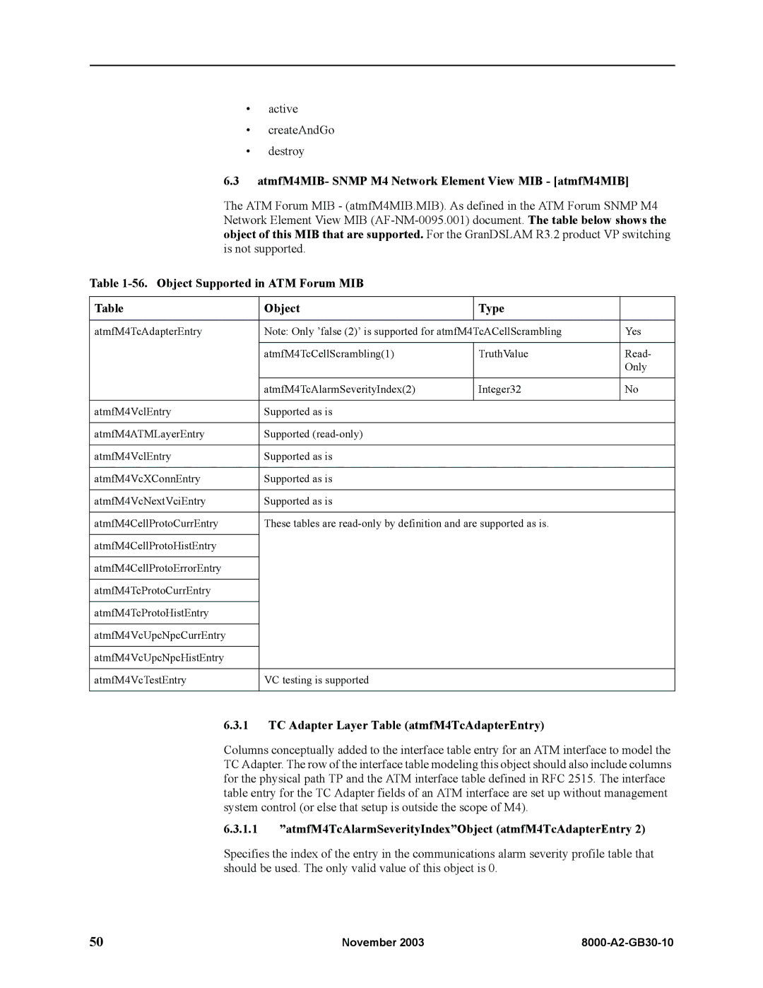 Paradyne 8820, 8620 manual AtmfM4MIB- Snmp M4 Network Element View MIB atmfM4MIB, Object Supported in ATM Forum MIB Type 