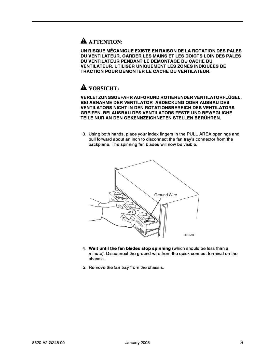 Paradyne 8820-S3-900 installation instructions Vorsicht, Remove the fan tray from the chassis 