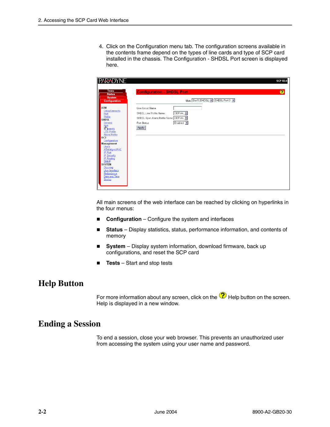 Paradyne 8968, 8965, and 8985, 8955 manual Help Button, Ending a Session 