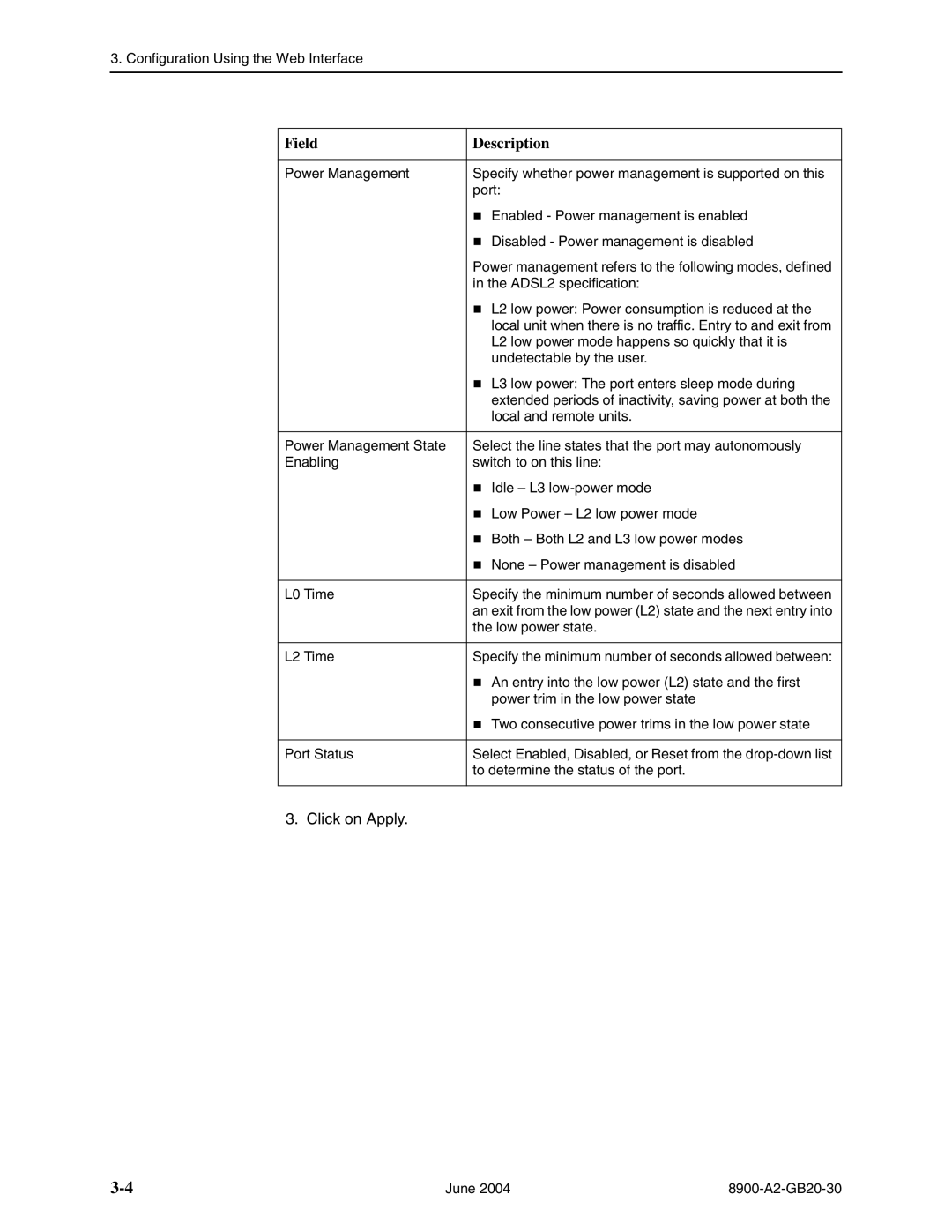 Paradyne 8968, 8965, and 8985, 8955 manual Disabled Power management is disabled 