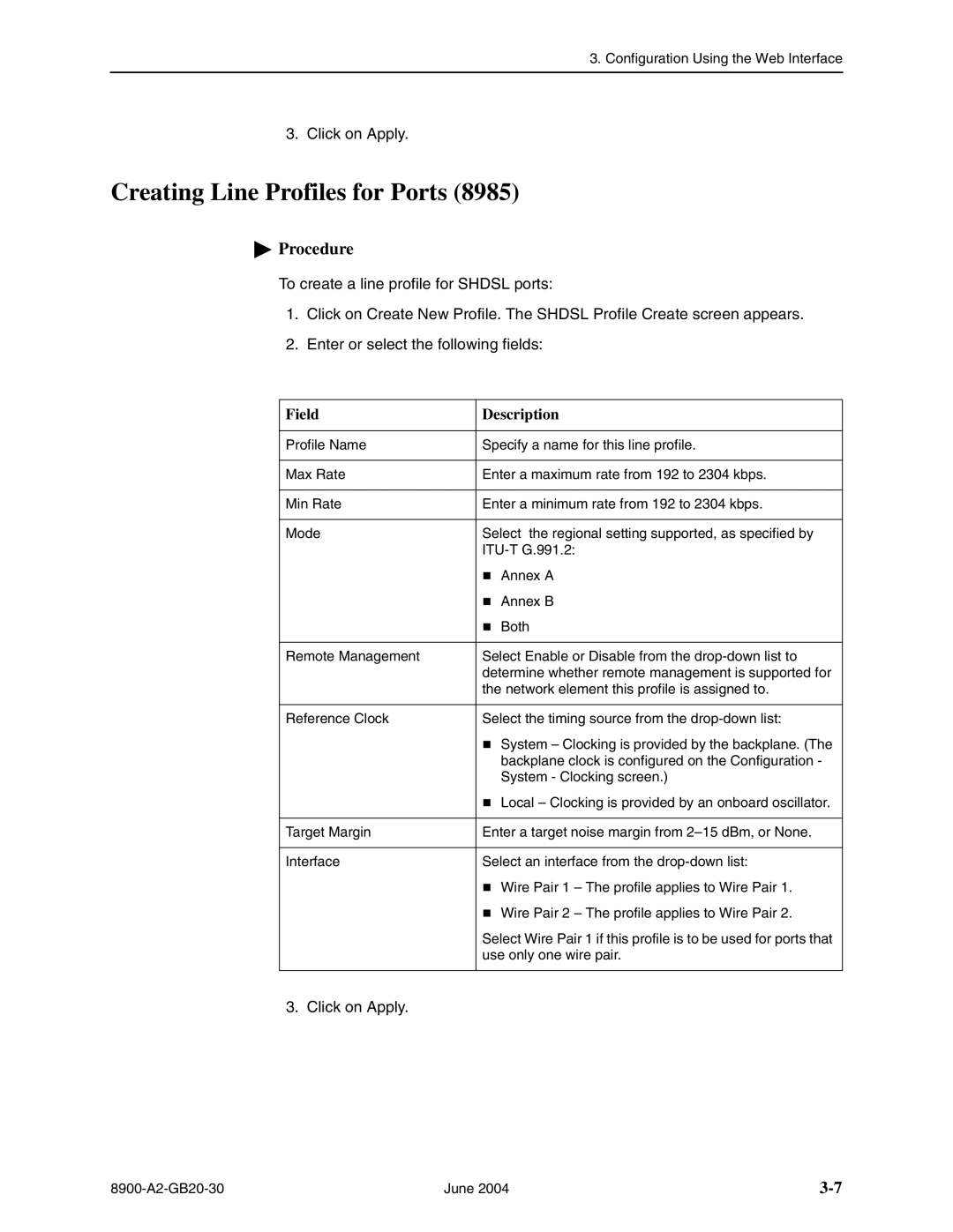 Paradyne 8955, 8968, 8965, and 8985 manual Creating Line Profiles for Ports 