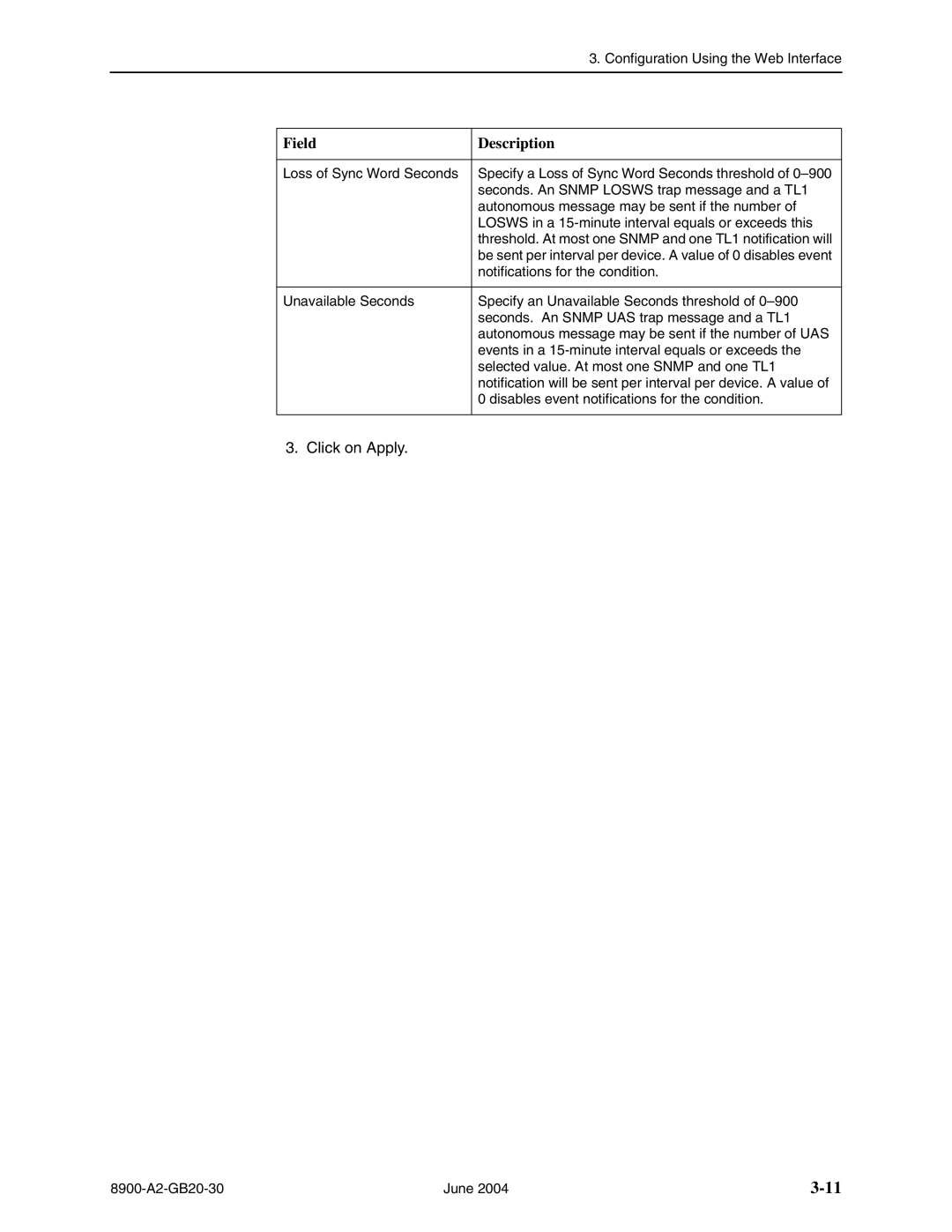 Paradyne 8955, 8968, 8965, and 8985 manual Loss of Sync Word Seconds 