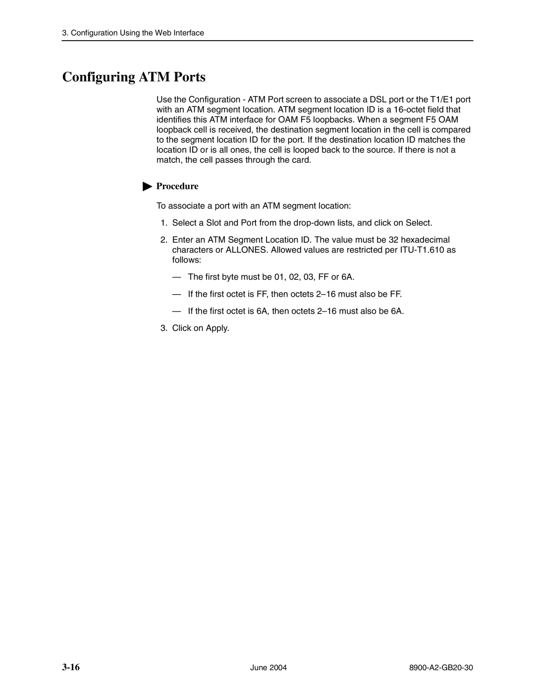 Paradyne 8968, 8965, and 8985, 8955 manual Configuring ATM Ports 