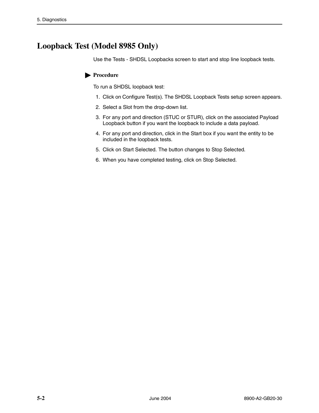 Paradyne 8968, 8965, and 8985, 8955 manual Loopback Test Model 8985 Only 