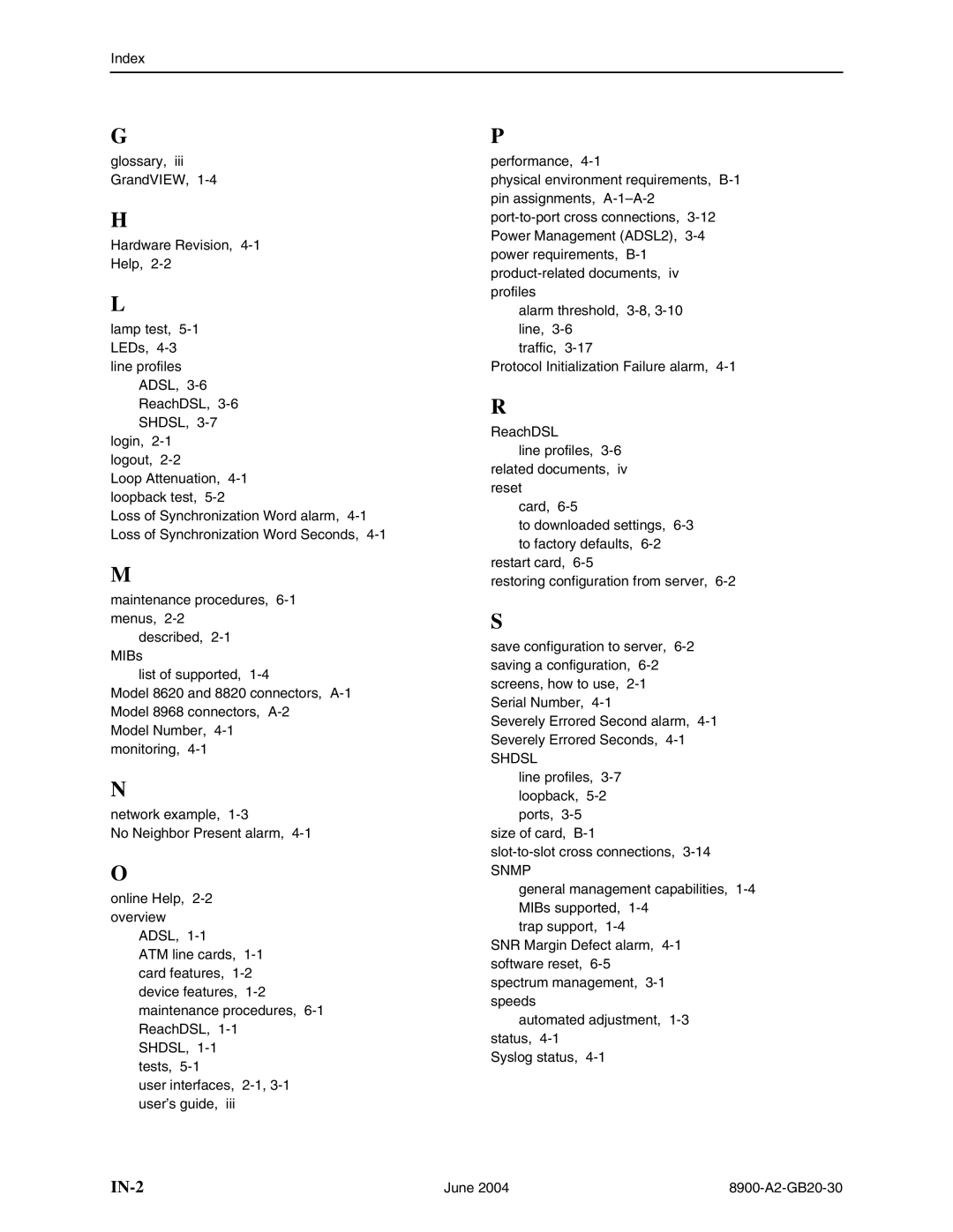 Paradyne 8968, 8965, and 8985, 8955 manual IN-2 