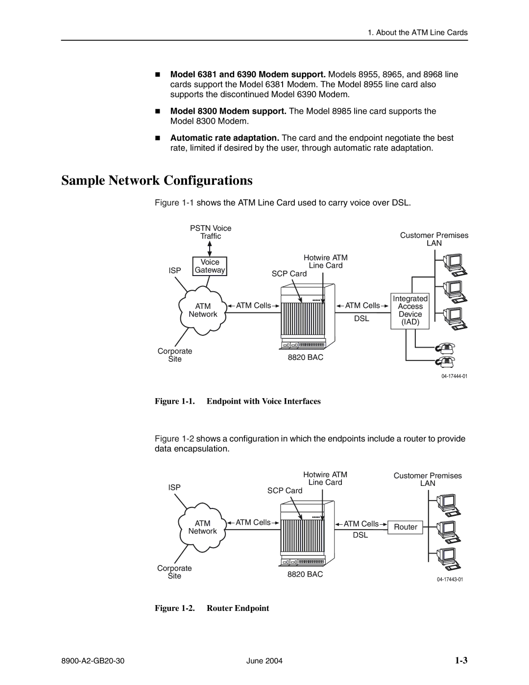 Paradyne 8965, 8968, and 8985, 8955 manual Sample Network Configurations, Endpoint with Voice Interfaces 