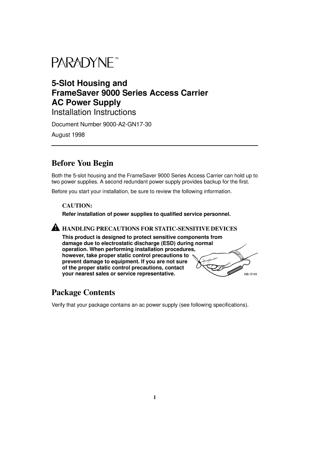 Paradyne 9000 Series installation instructions Before You Begin, Package Contents 