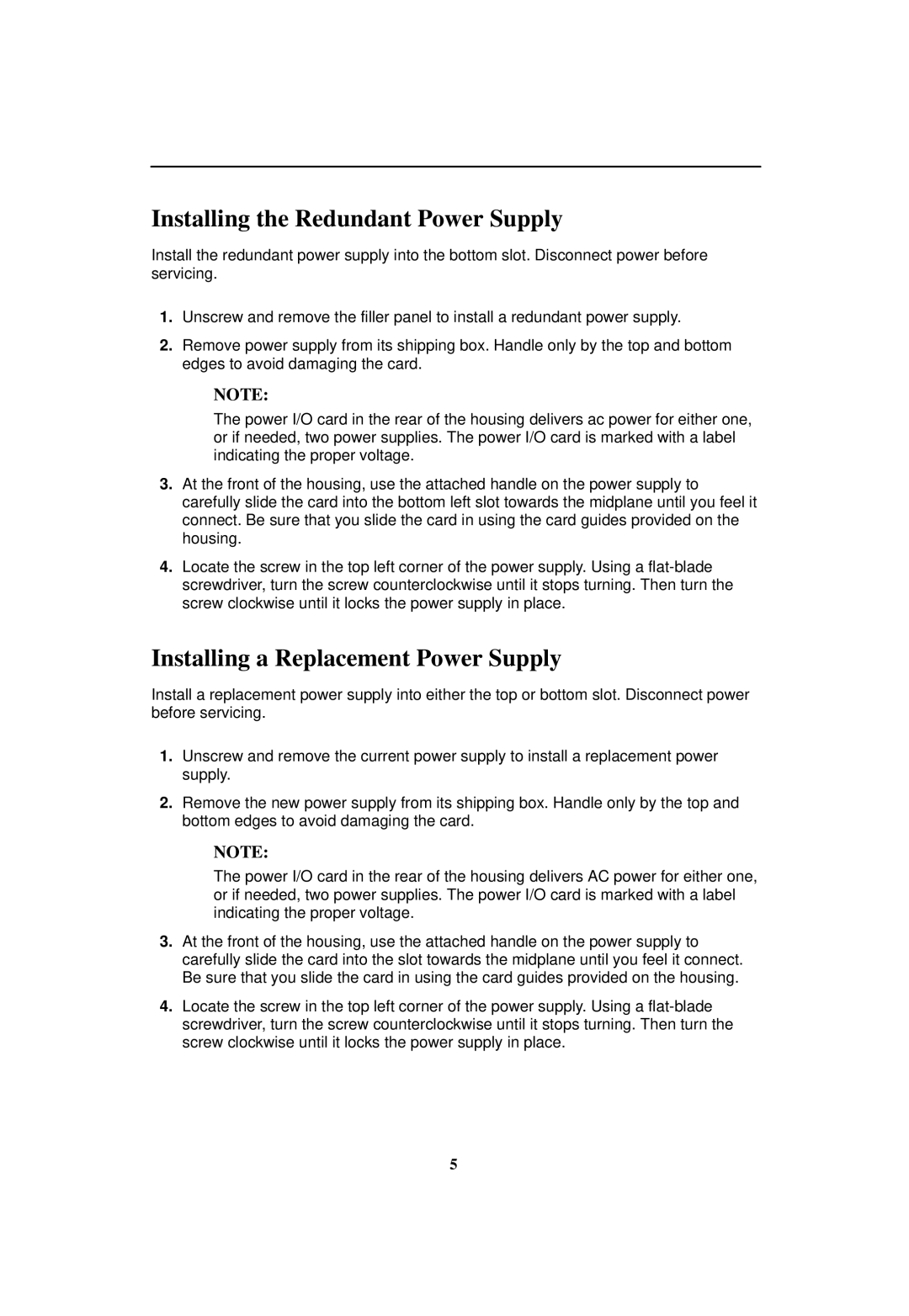 Paradyne 9000 Series installation instructions Installing the Redundant Power Supply, Installing a Replacement Power Supply 