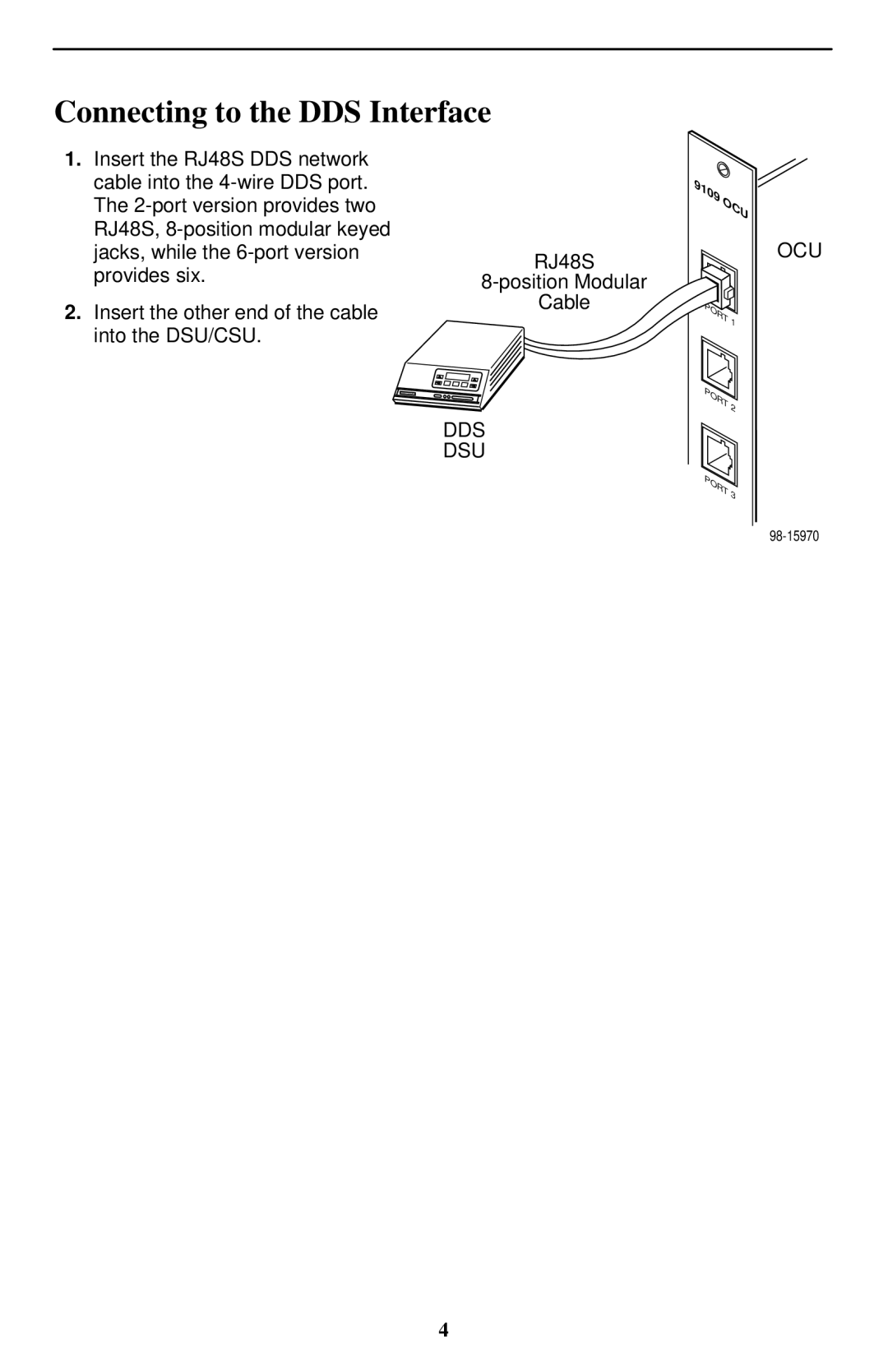 Paradyne 9109 OCU-DP technical manual Connecting to the DDS Interface, RJ48S, Ocu, Dds Dsu 