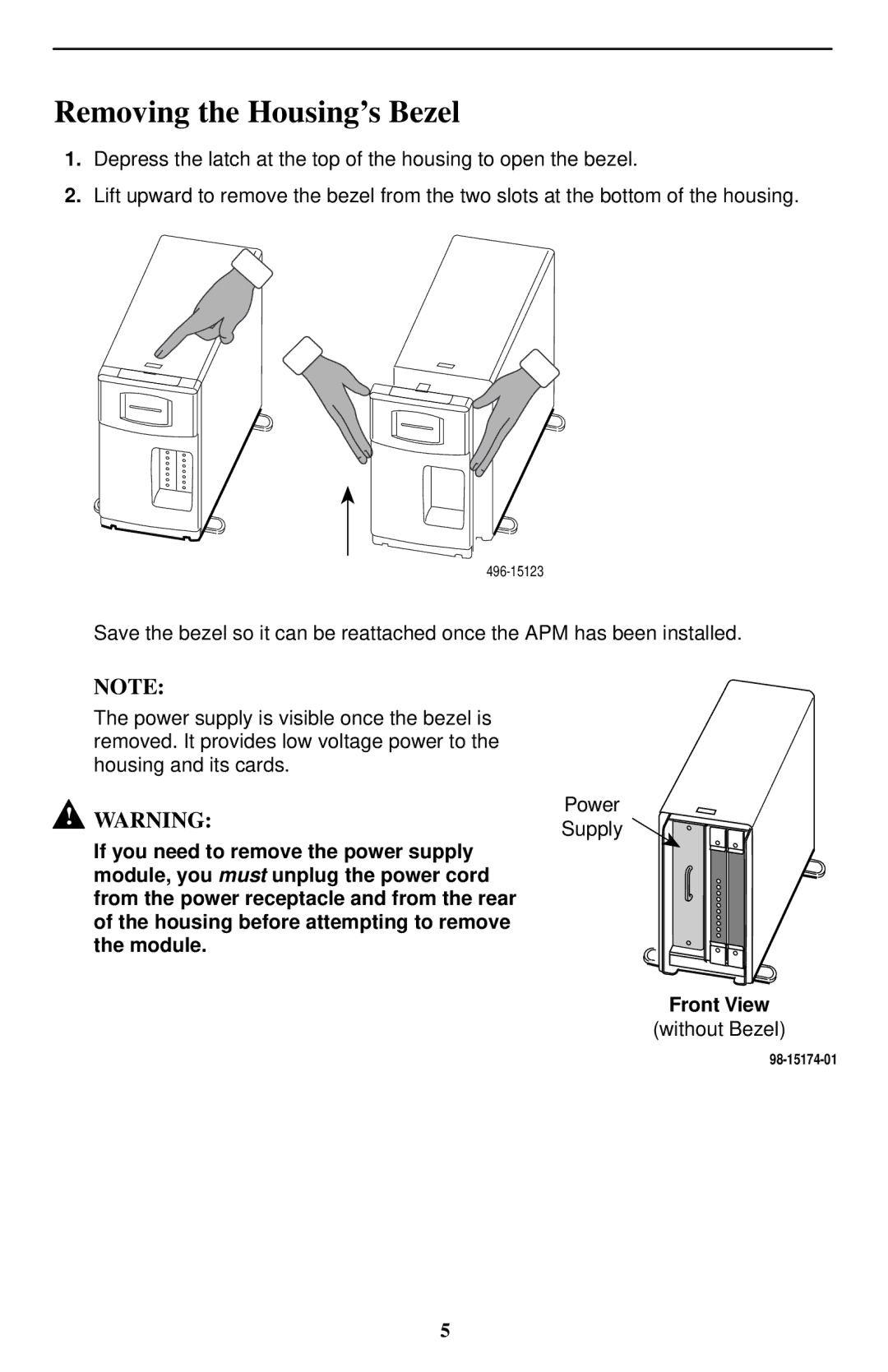 Paradyne 9109 OCU-DP technical manual Removing the Housings Bezel 