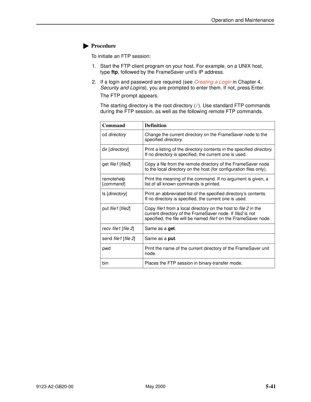 Paradyne 9123 manual Command Definition, Dir directory 