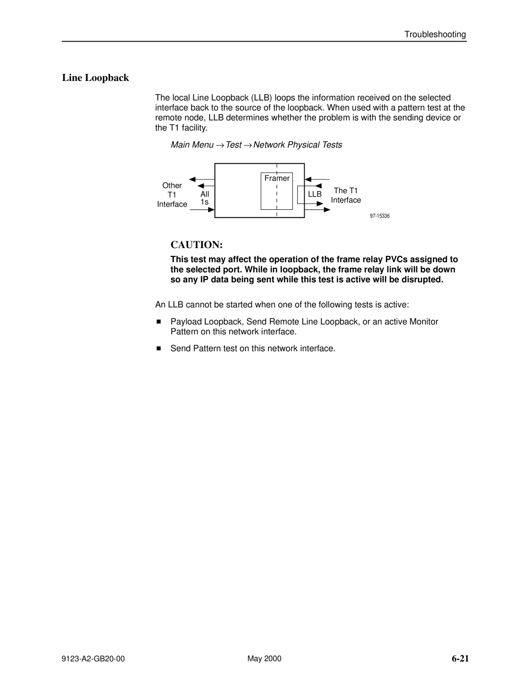 Paradyne 9123 manual Line Loopback, Main Menu → Test → Network Physical Tests, Llb 