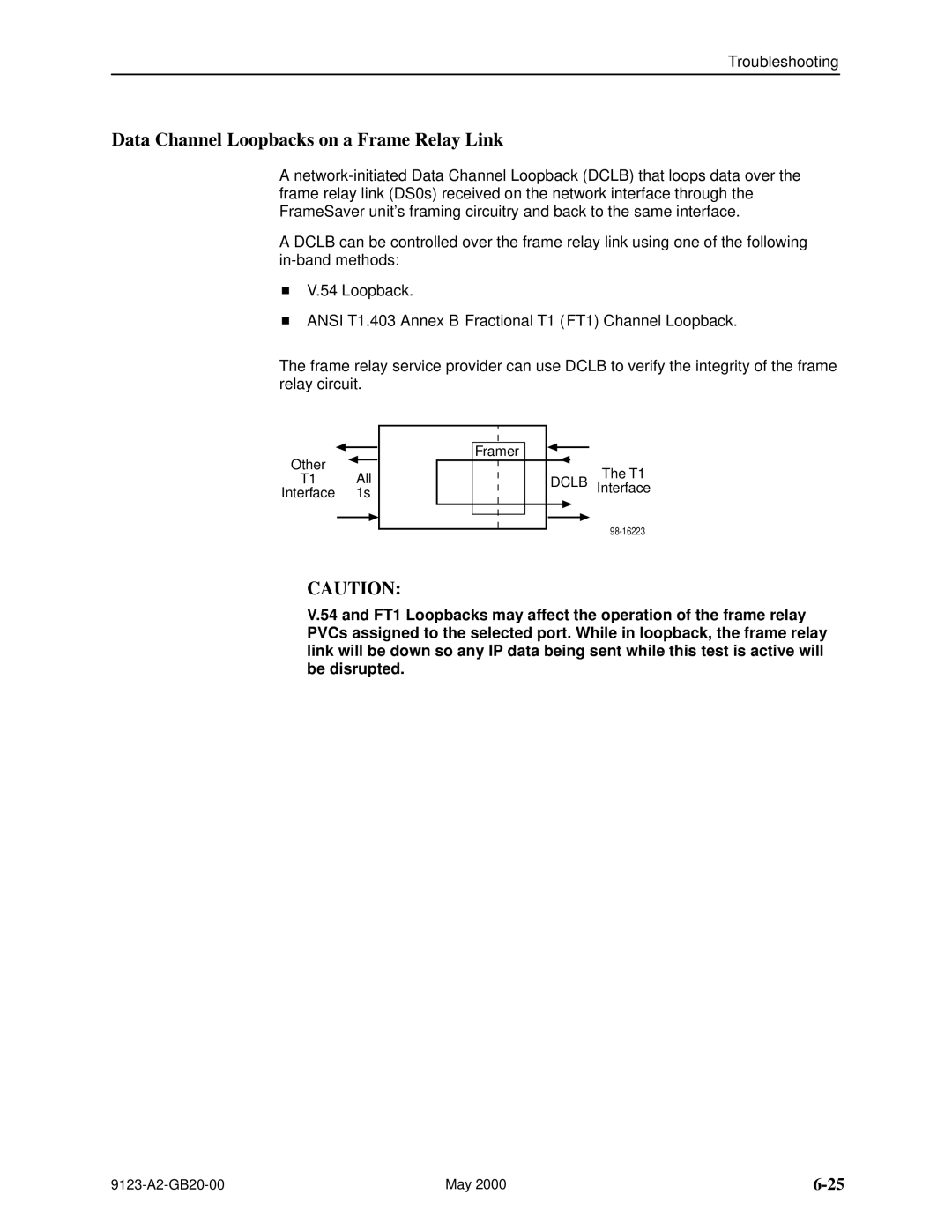 Paradyne 9123 manual Data Channel Loopbacks on a Frame Relay Link 