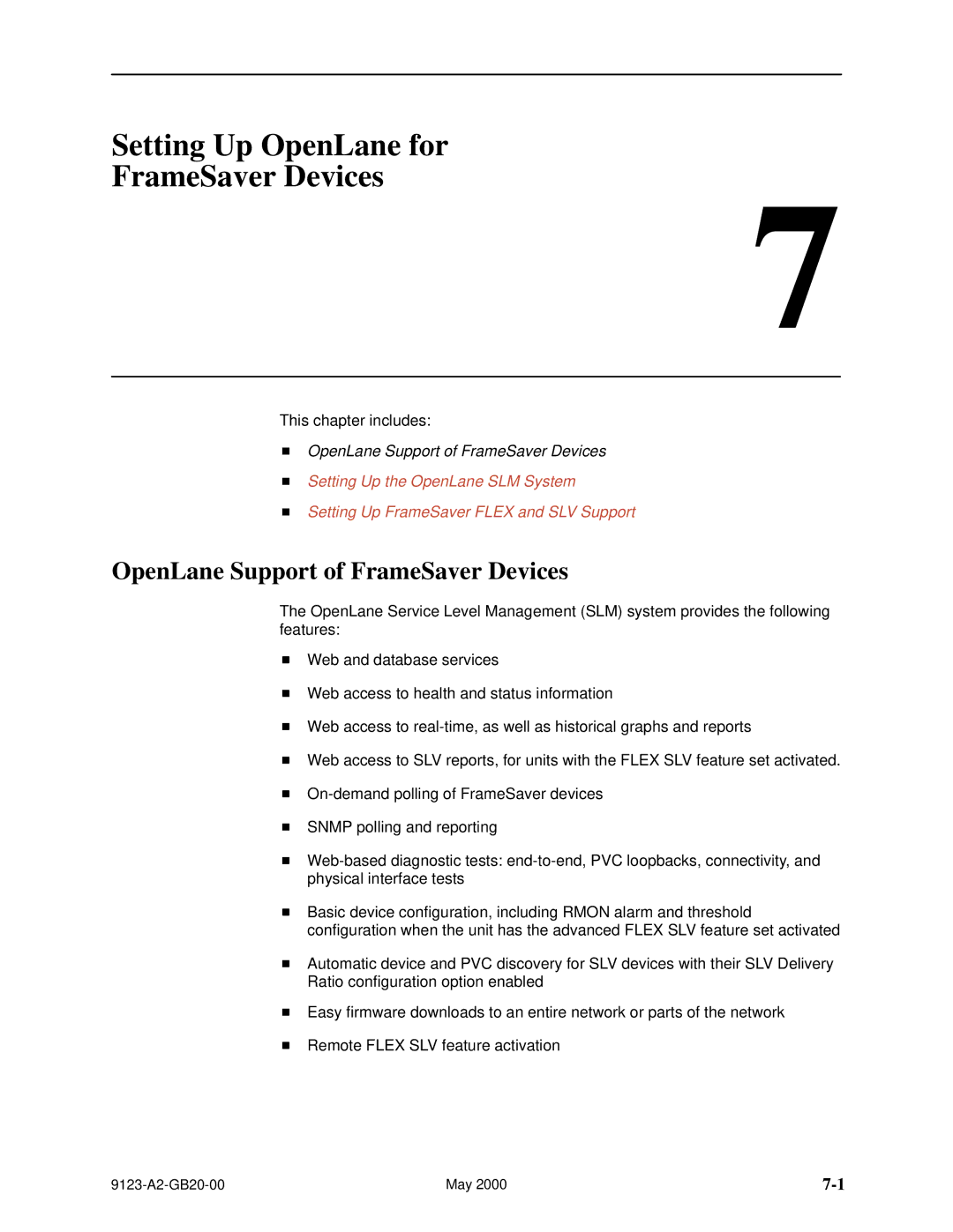 Paradyne 9123 manual Setting Up OpenLane for FrameSaver Devices, OpenLane Support of FrameSaver Devices 