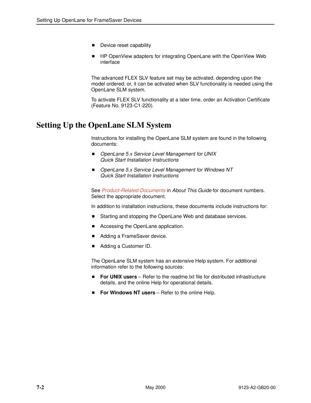 Paradyne 9123 manual Setting Up the OpenLane SLM System 