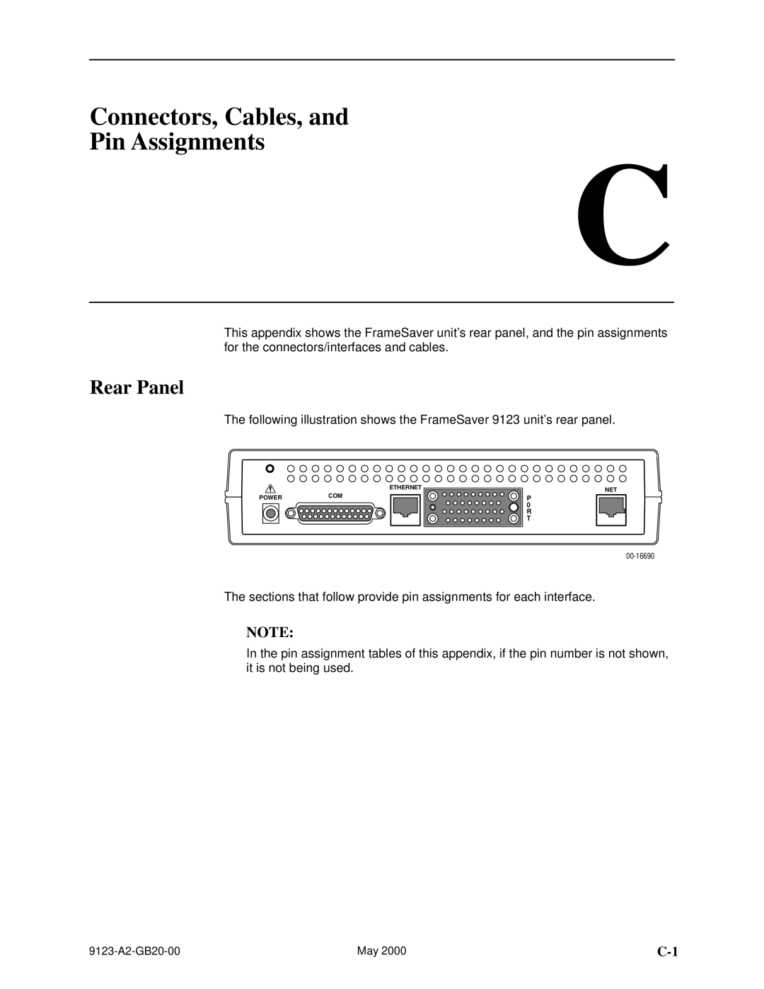 Paradyne 9123 manual Connectors, Cables, Pin Assignments, Rear Panel 