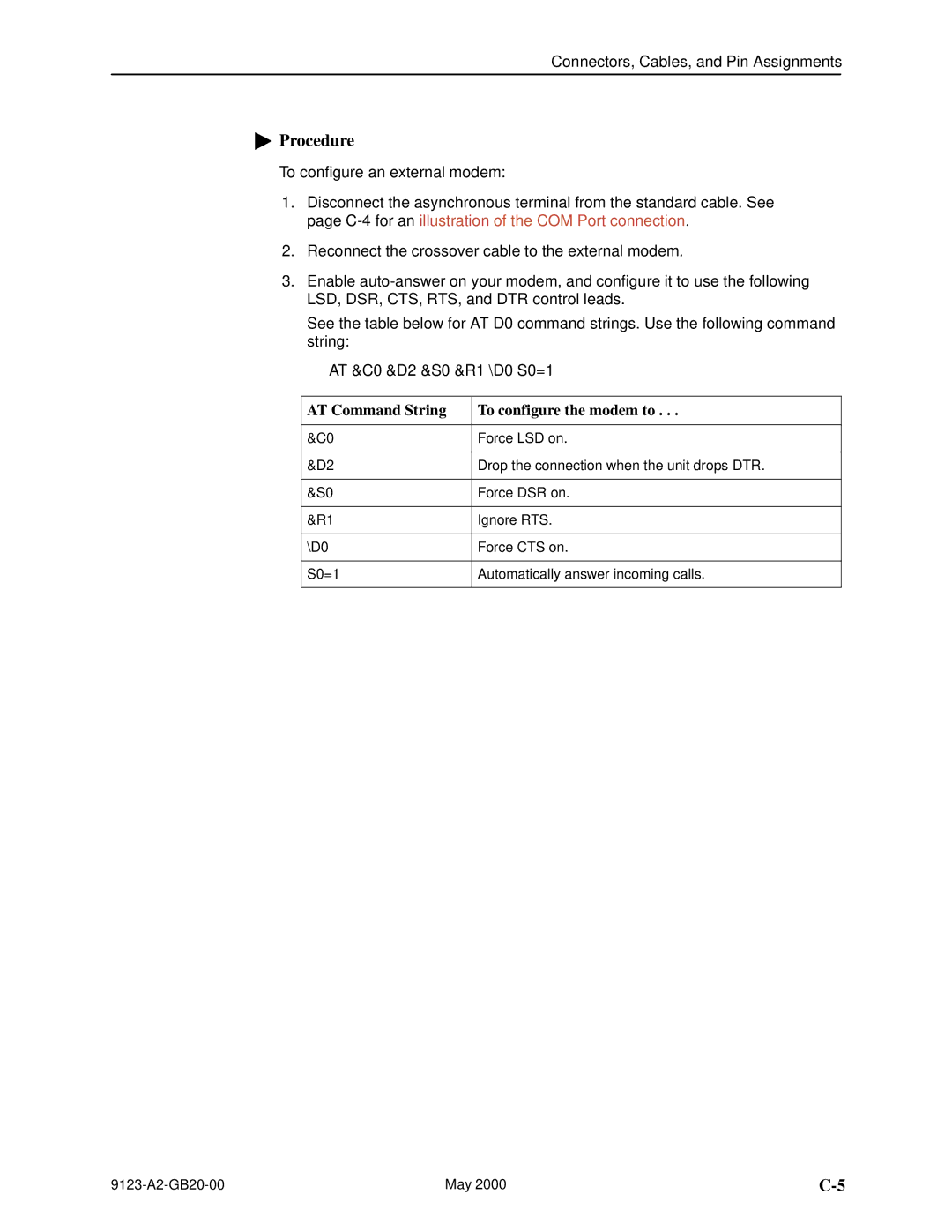 Paradyne 9123 manual AT Command String To configure the modem to 