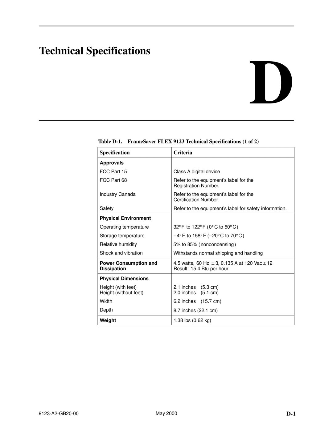 Paradyne 9123 manual Technical Specifications 