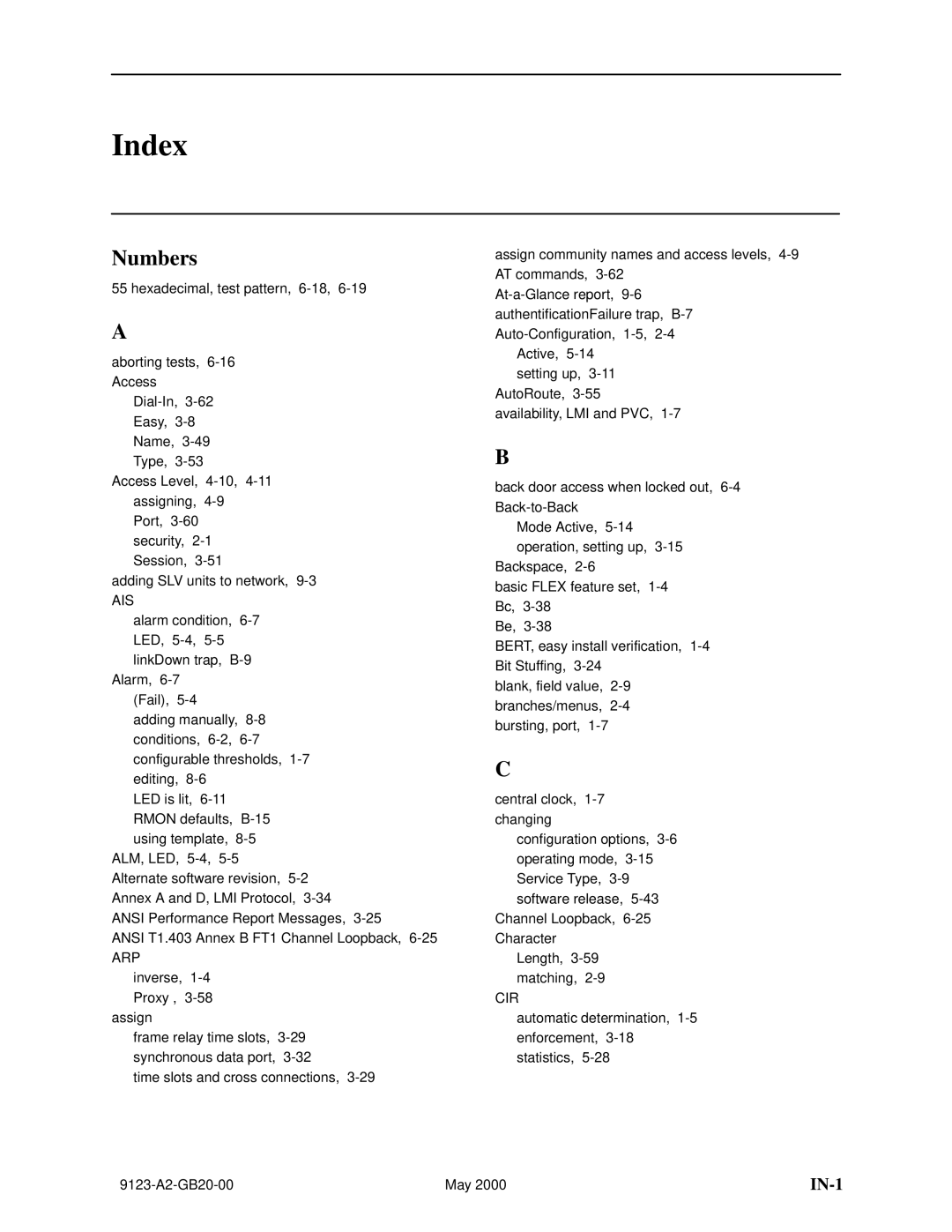 Paradyne 9123 manual Index, Arp, Cir 