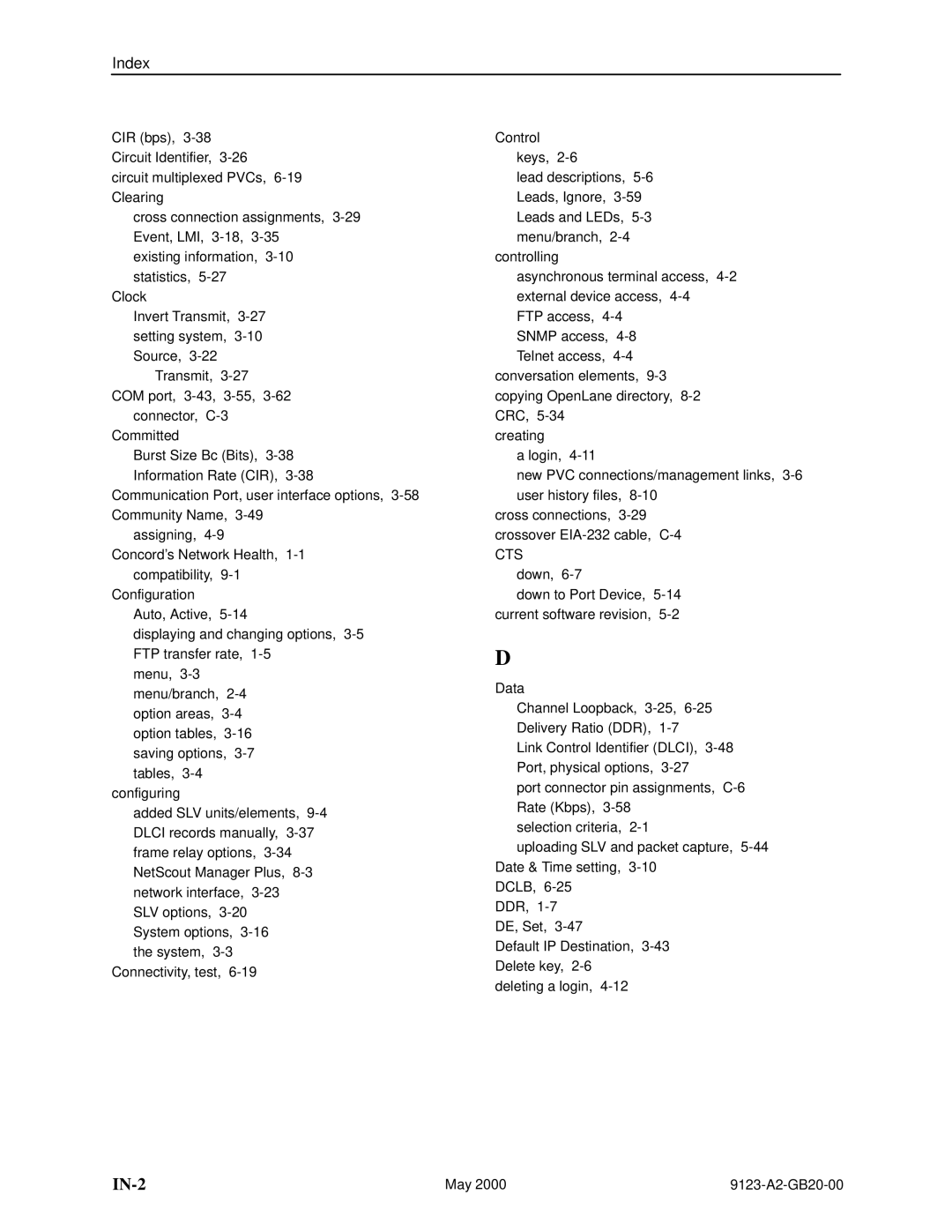 Paradyne 9123 manual Index, Cts 