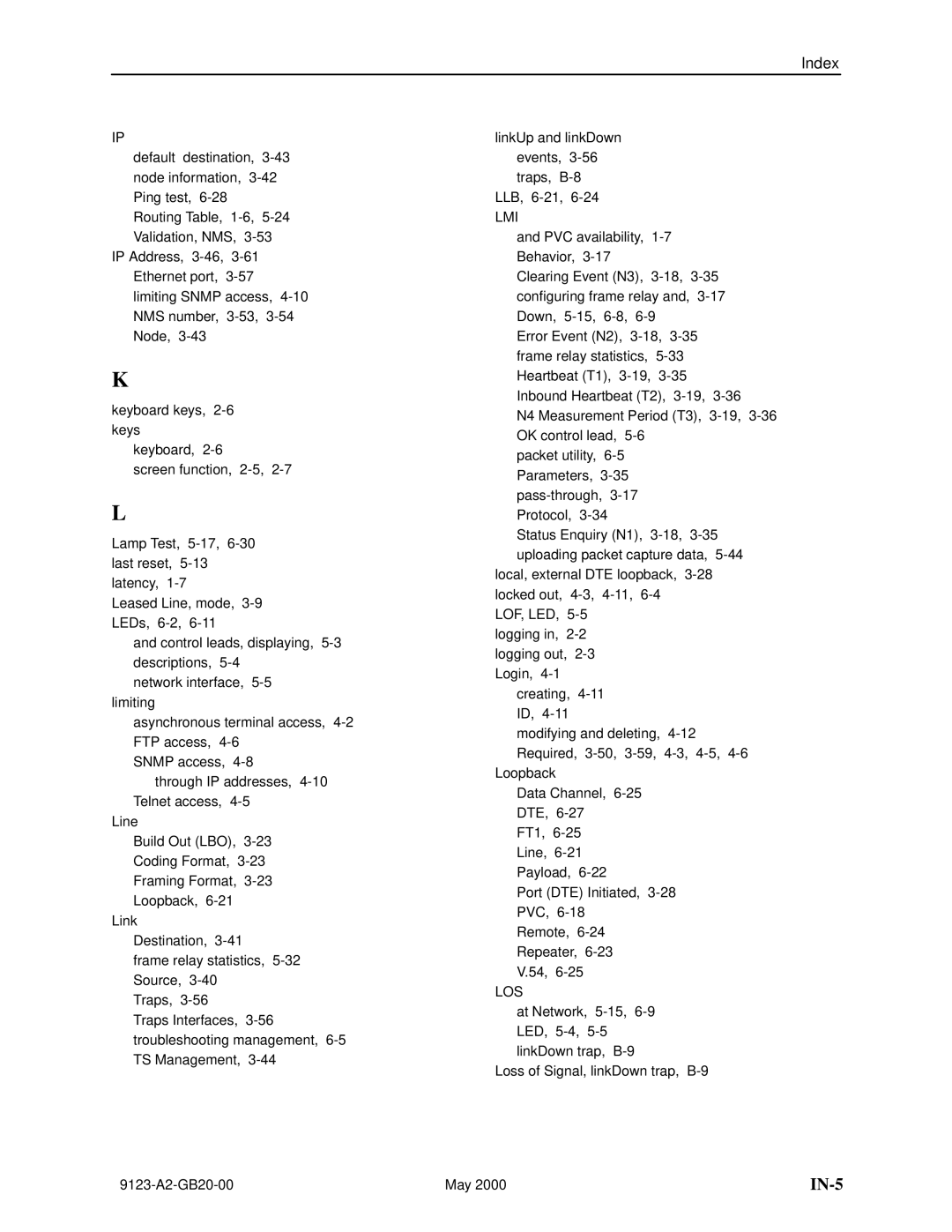 Paradyne 9123 manual Lmi, Los 