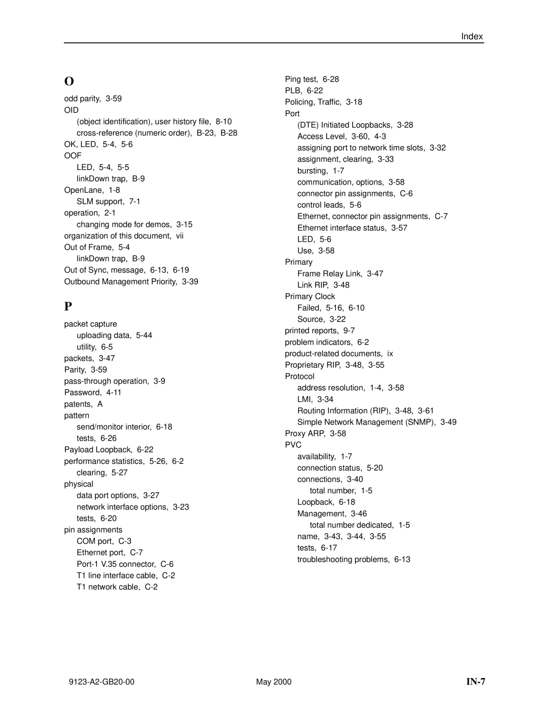 Paradyne 9123 manual IN-7, Oid 