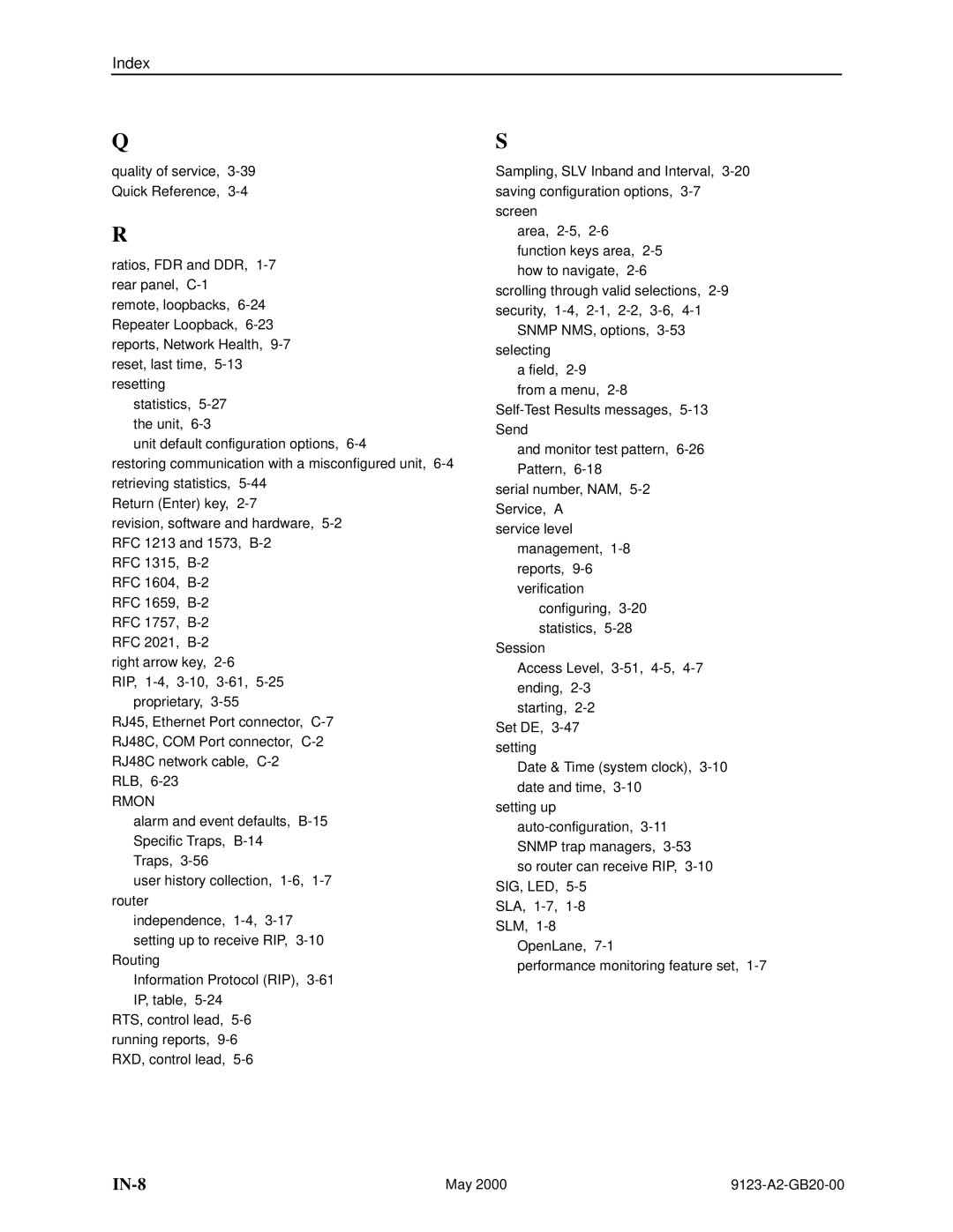 Paradyne 9123 manual IN-8, Rmon 