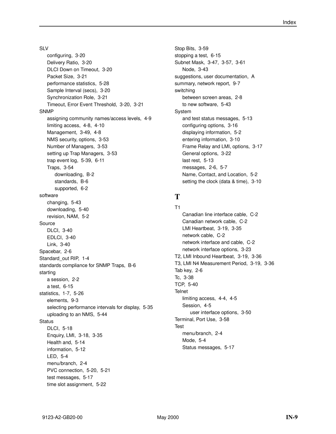 Paradyne 9123 manual Slv, Snmp 