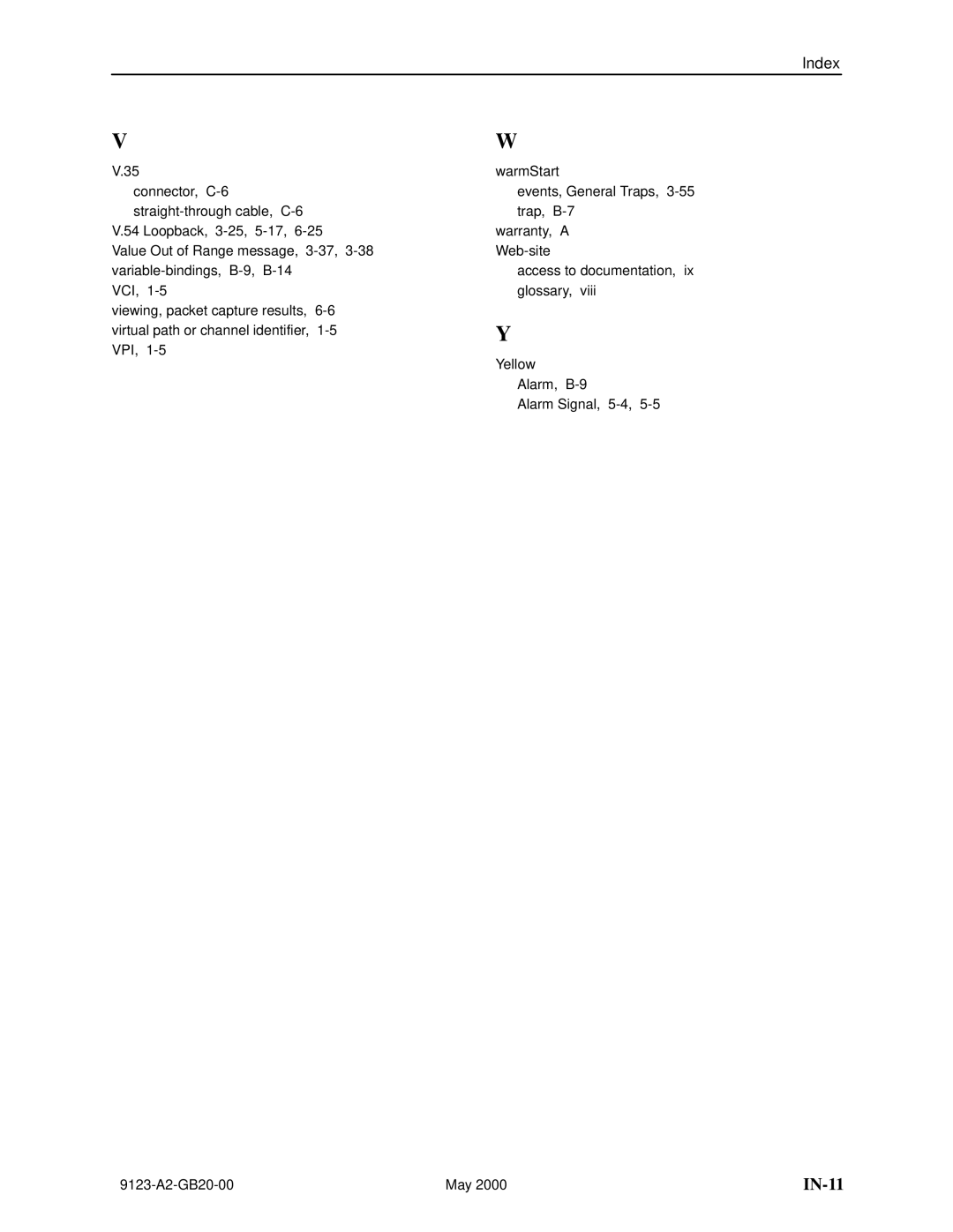 Paradyne 9123 manual IN-11 