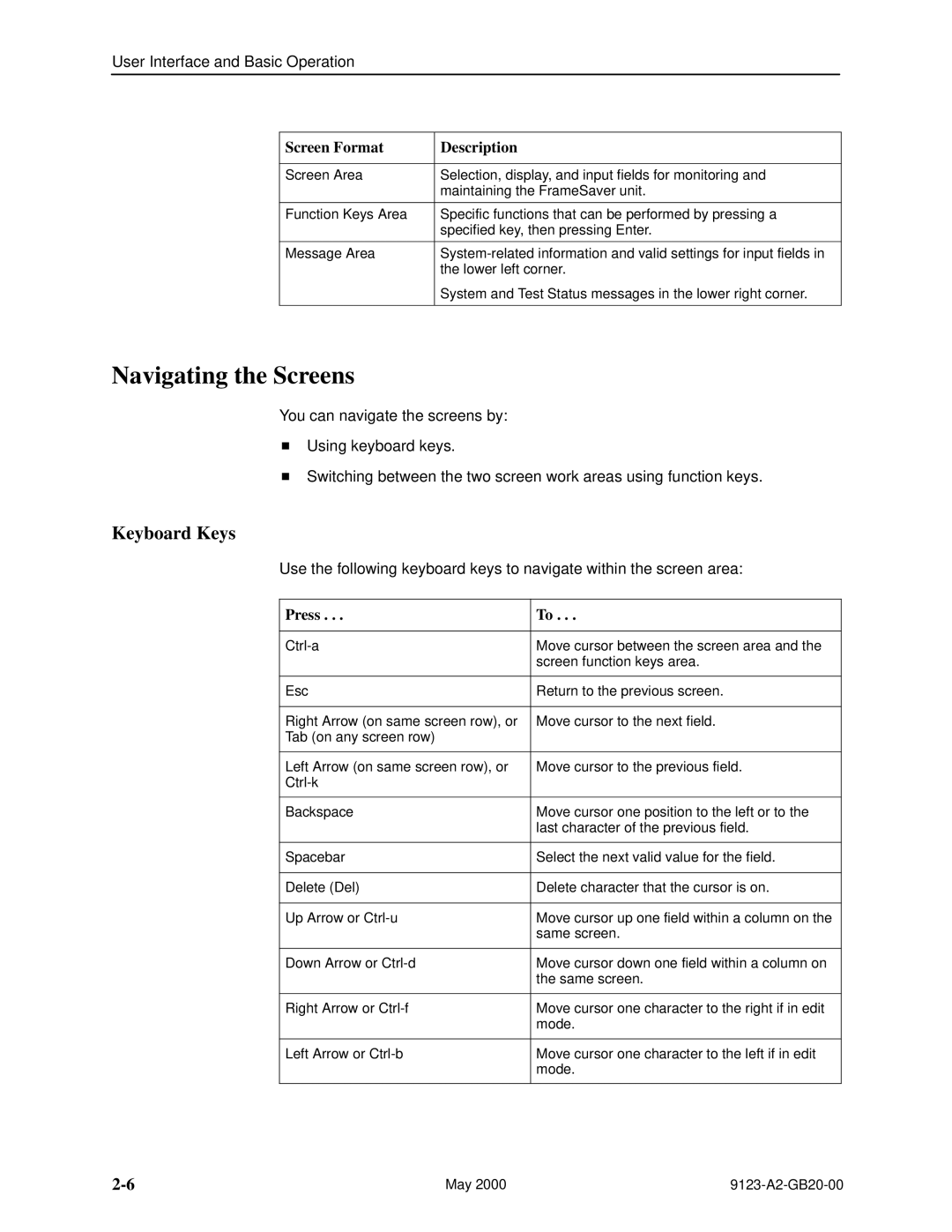 Paradyne 9123 manual Navigating the Screens, Keyboard Keys, Press 