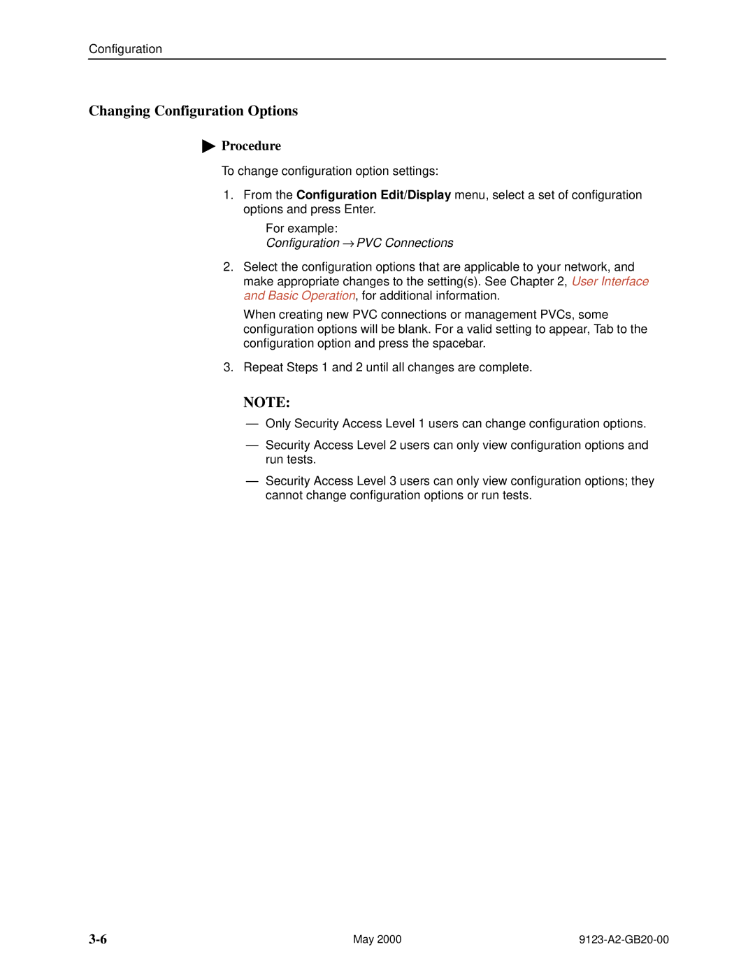 Paradyne 9123 manual Changing Configuration Options, Configuration → PVC Connections 