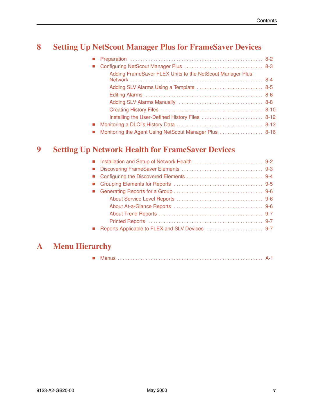 Paradyne 9123 manual Menu Hierarchy 