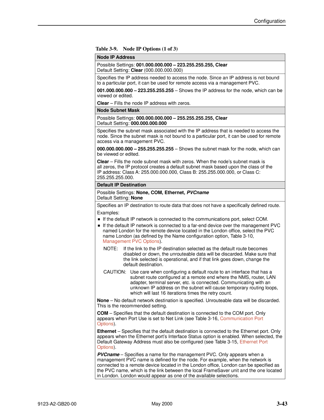 Paradyne 9123 manual Node IP Options 1 