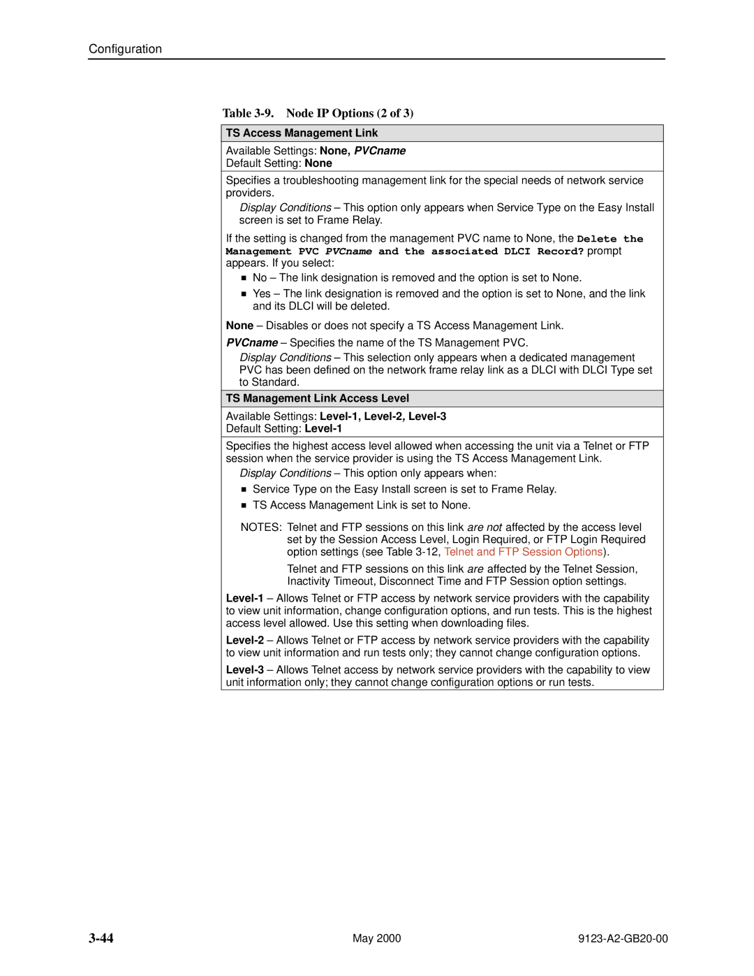 Paradyne 9123 manual Node IP Options 2, TS Access Management Link 